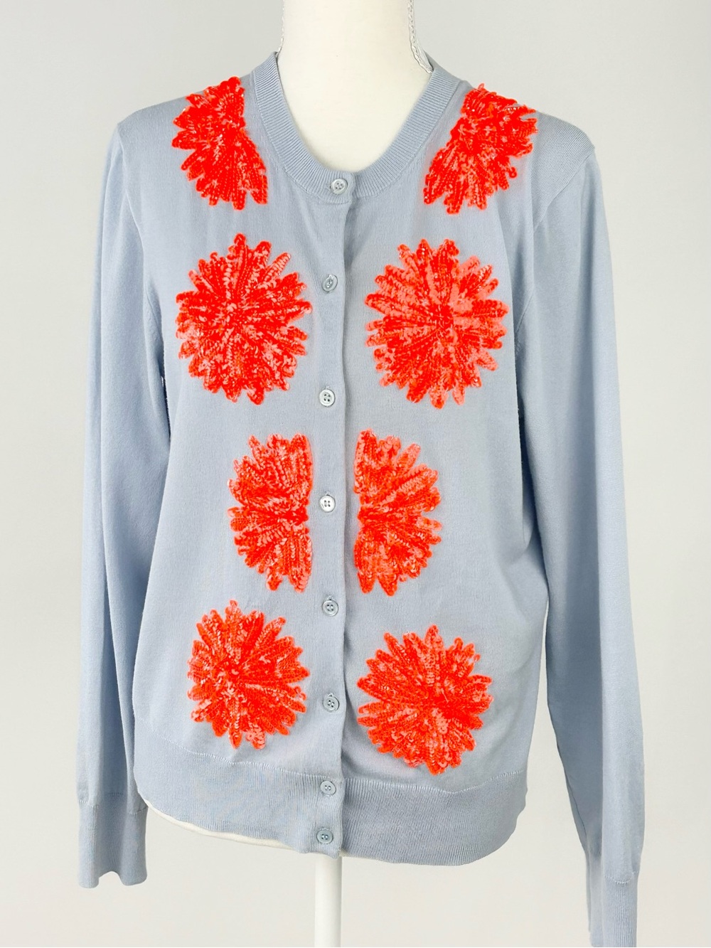 J.Crew Jackie Sequin Starburst Floral Cardigan Pale Blue Coral L